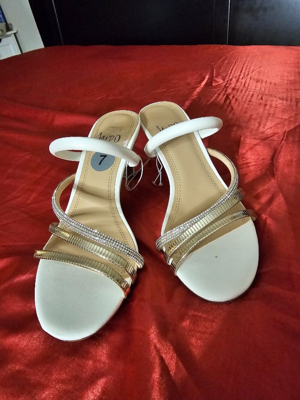Impo White Rhinestone Dress Sandals - Size 7 - 3" Heel - New